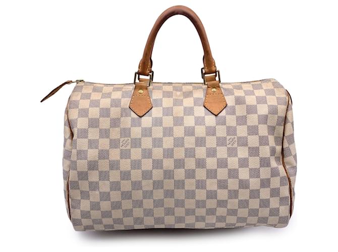 Louis Vuitton Damier Azur Canvas Speedy 35 Bolsa Bolsa Bolsa Bege Lona  ref.1417031