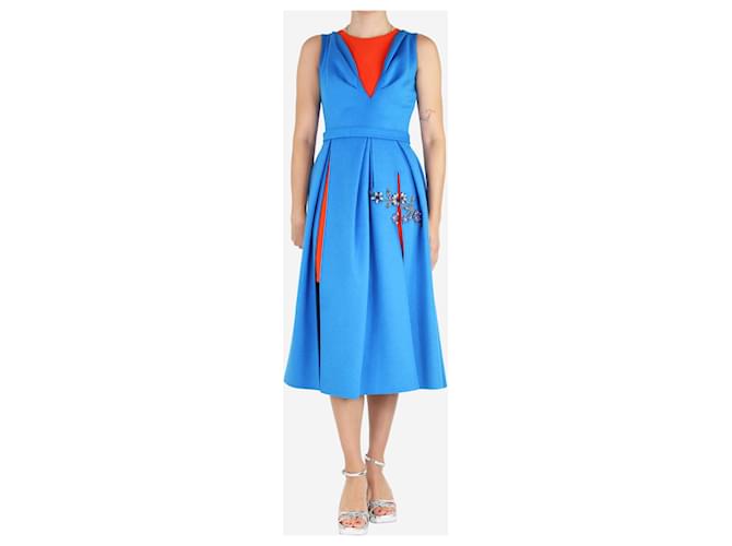 Christian Dior Blue 2010 box-pleat flared wool midi dress - size UK 14  ref.1417209