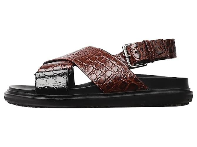 Marni Brown croc-effect cross-strap sandals - size EU 37 Leather  ref.1417253