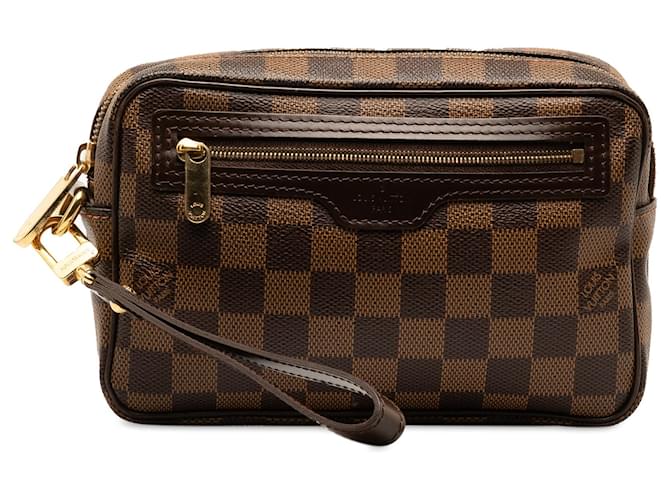 Louis Vuitton Brown Damier Ebene Pochette Billets Macao Leather Cloth Pony-style calfskin  ref.1417267