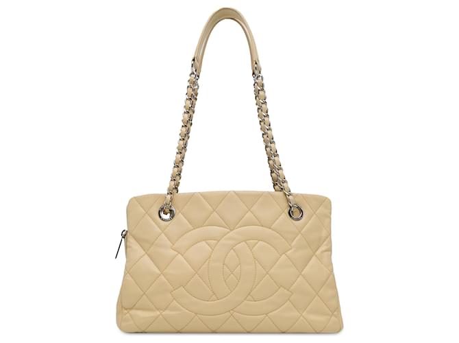 Chanel Brown Caviar Timeless CC Soft Shopper Tote Beige Leather  ref.1417325