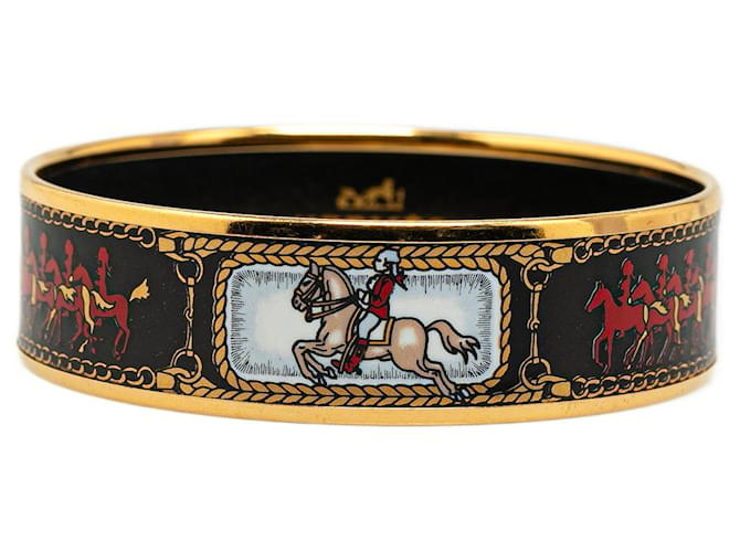 Hermès Bracelet large imprimé chevaux en émail noir GM Email  ref.1417331