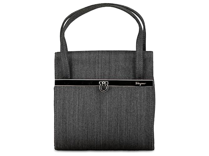 Salvatore Ferragamo Ferragamo Borsa in denim Gancini grigia Marrone Giovanni Panno  ref.1417339