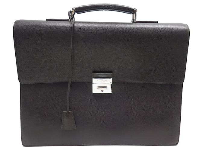 SACOCHE ST DUPONT 3 SOUFFLETS CARTABLE EN CUIR MARRON BROWN BRIEFCASE BAG  ref.1417417