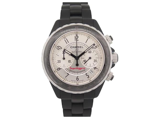 J12 Chanel J watch12 SUPERLEGGERA H2039 41 MM AUTOMATIC CHRONOGRAPH WATCH Black Leather  ref.1417430