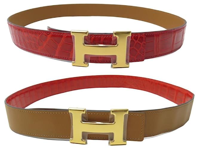 Hermès NEUF CEINTURE HERMES T85 BOUCLE H REVERSIBLE CUIR DE CROCODILE & BOX BELT  ref.1417458