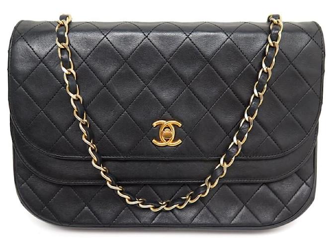 VINTAGE CHANEL TIMELESS lined FLAP BAG BLACK QUILTED LEATHER HANDBAG PURSE  ref.1417474