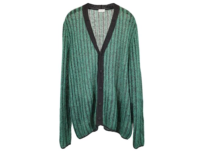 Cardigan Skate Métallisé Saint Laurent en Mohair Vert et Noir Laine Vert olive  ref.1417485