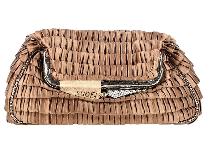 Fendi Borderline Clutch in Brown Satin  ref.1417493