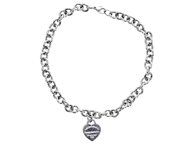 TIFFANY & CO. Colar Return To Tiffany Heart Tag com elo de corrente em metal prateado Prata Metálico Prata  ref.1417500