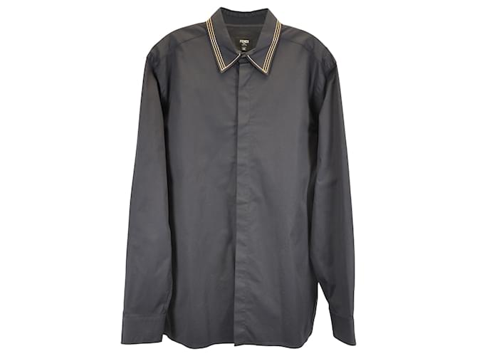 Fendi Italian-Style Collar Shirt In Black Cotton  ref.1417515