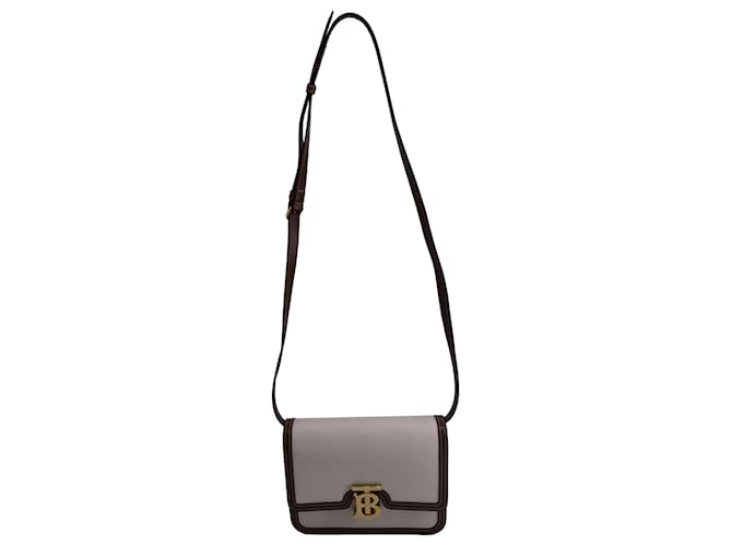 Burberry Mini TB Leather-Trimmed Shoulder Bag in Cream Canvas White Cloth  ref.1417517