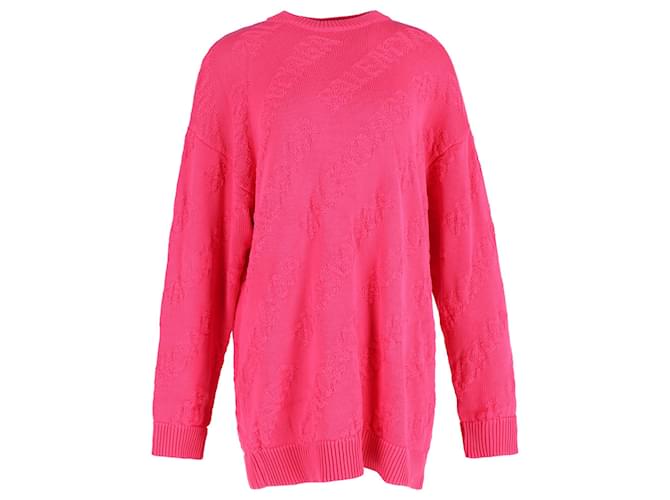 Balenciaga  Textured Logo Crew Neck Jumper In Pink Cotton Brown  ref.1417519