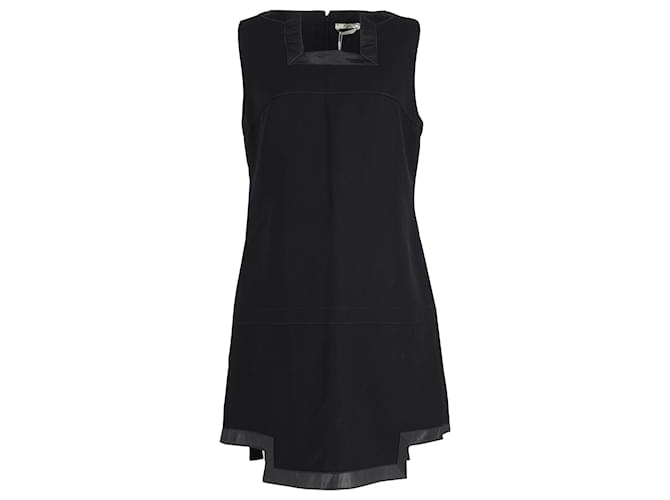 Fendi Sleeveless Leather Trimmed Dress in Black Wool  ref.1417521