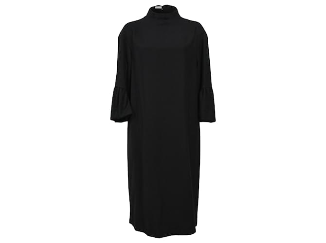 Dries Van Noten Kleid mit ausgestellten Ärmeln und Saum aus schwarzem Polyester  ref.1417558