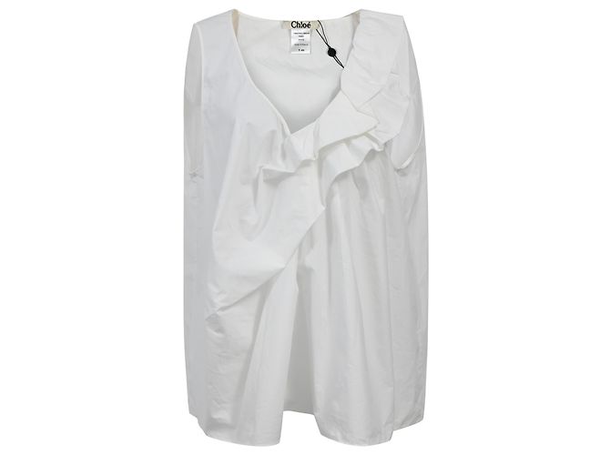 Chloé Chloe Blusa sem mangas com babados em algodão branco