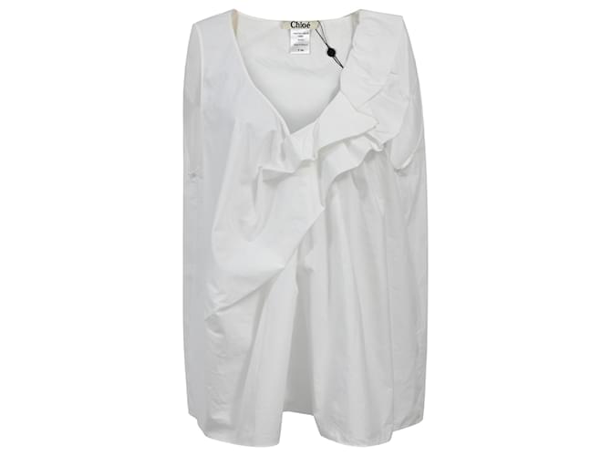 Chloé Chloe Sleeveless Ruffled Top in White Cotton  ref.1417560