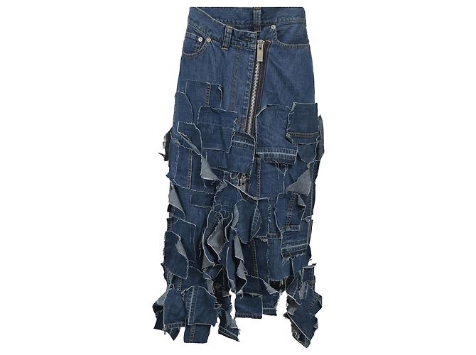 Sacai Luck Sacai Patchwork Midirock in Blue Denim Blau
