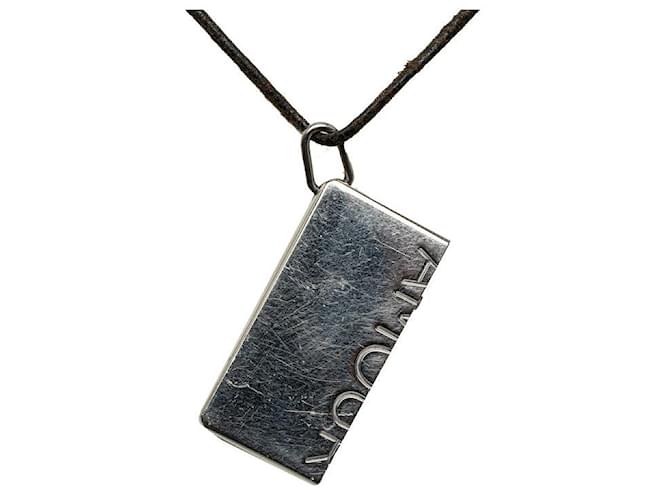 Hermès Hermes Symbol AMOUR Halskette Silber Schwarz Metall Leder in Sehr Gutem Zustand  ref.1417641