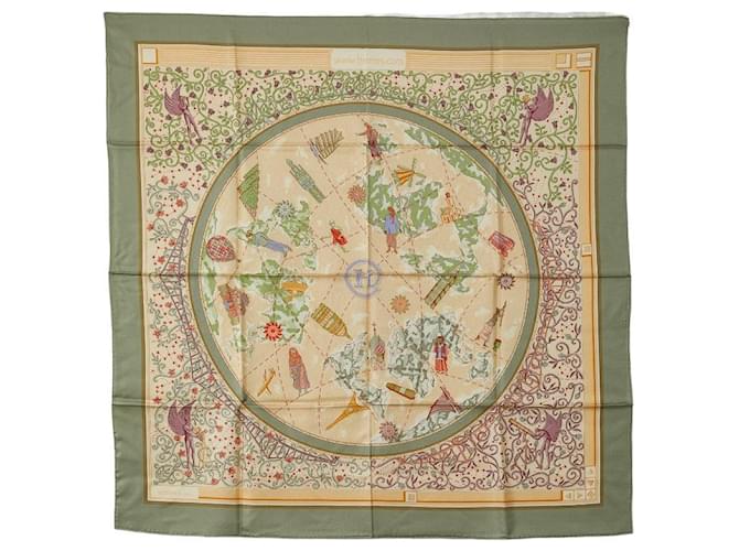 Hermès HERMES CARRE 90 Cotton Scarf in Good condition Green  ref.1417668