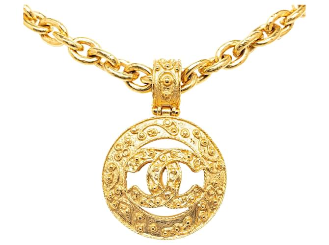 Chanel Vintage Coco Mark Round Chain Necklace Gold Plated in Great Condition Golden Metal  ref.1417669