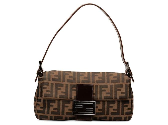 Fendi Zucca Bolso Mamma Baguette De Lona Bolso De Hombro De Lona 26242 en buen estado Lienzo  ref.1417670