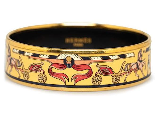 Hermès Brazalete Carro GM de Esmalte Hermes Dorado Beige Multicolor en Muy Buen Estado  ref.1417672