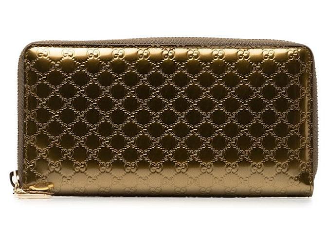 Gucci Microguccissima Lovely Heart Zip-Around Wallet Khaki Gold Enamel in Great Condition Golden Leather  ref.1417674