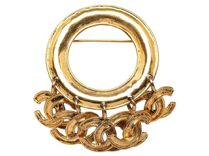 Chanel Vintage Gold Plated Coco Mark 5-Link Brooch in Very Good Condition Golden Metal  ref.1417682