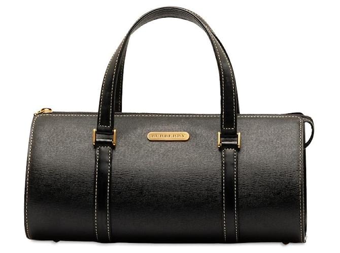 Burberry Leather Mini Boston Bag Bolsa de couro em excelente estado Preto  ref.1417685