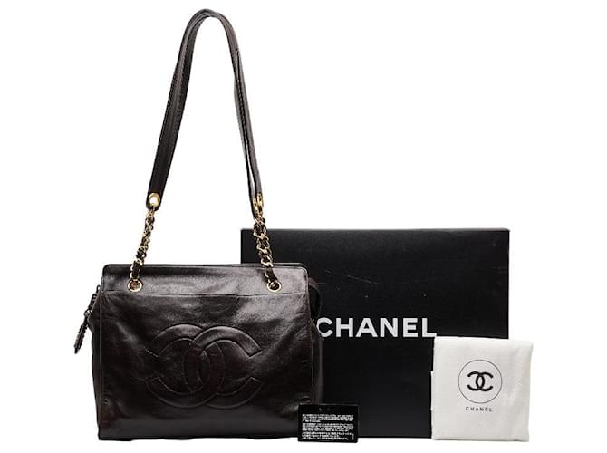 Bolsa Chanel Lambskin Decomark Chain Tote em muito bom estado Preto Couro  ref.1417700