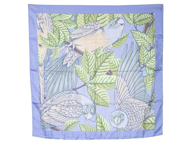 Hermès Hermes Silk 89cm x 89cm Carre 90 Les Perroquets Parrot Scarf in Very Good Condition Blue Cloth  ref.1417709