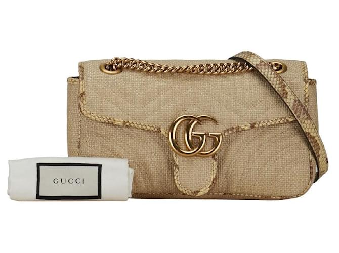 Bolso de hombro Gucci GG Marmont con cadena de rafia beige y pitón 443497 en muy buen estado  ref.1417714