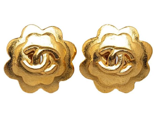 Chanel CC Flower Clip On Brincos Brincos de metal em excelente estado  ref.1417721