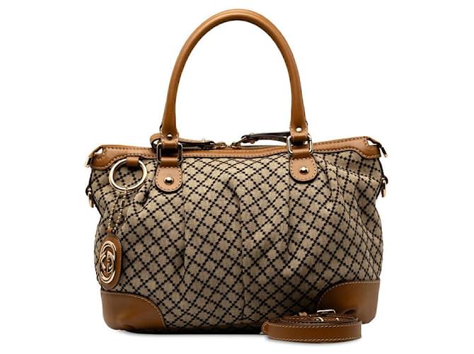 Bolso de mano Gucci Diamante Sukey de lona y cuero 2WAY 247902 en muy buen estado Beige Lienzo  ref.1417725