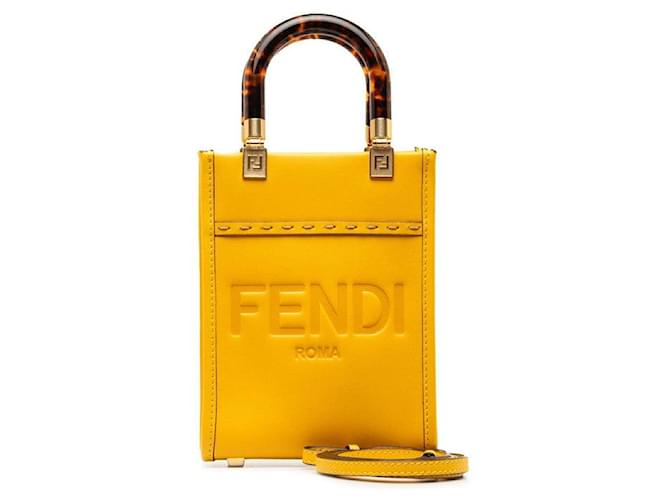 Fendi Leather Sunshine Shopper Small Logo Handbag 8BS051 in Very Good Condition Yellow  ref.1417727