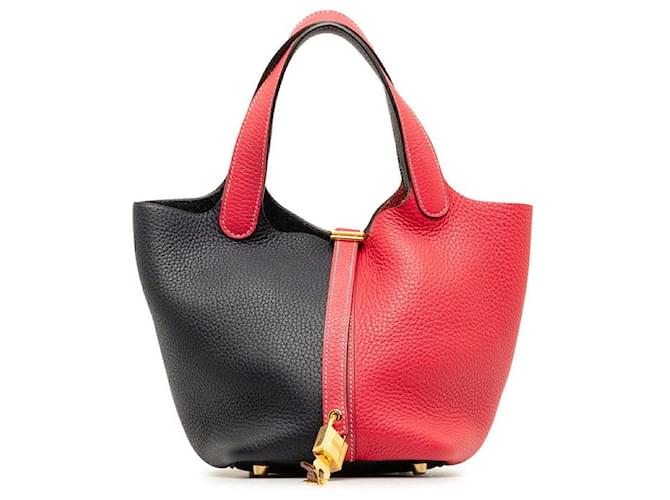 Hermès Bolsa Hermes Picotin Lock PM Kazak Rosa Extremo Azul Noite Vermelho Preto Clemence em muito bom estado Couro  ref.1417731