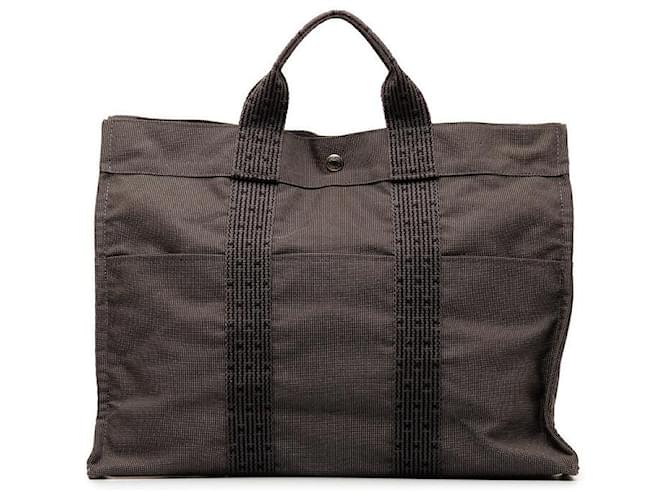 Hermès Sac à main Hermes Canvas Herline Tote MM en très bon état Toile Marron  ref.1417732