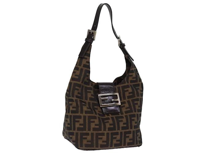 FENDI Zucca Canvas Mamma Baguette Borsa a tracolla Nero Marrone Auth ep4223 Tela  ref.1417777