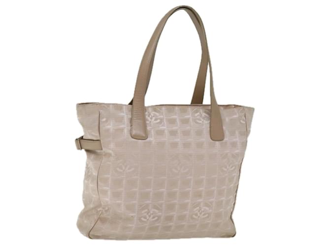 Chanel New Travel Line Beige outlet Nylon Fabric Tote Bag.