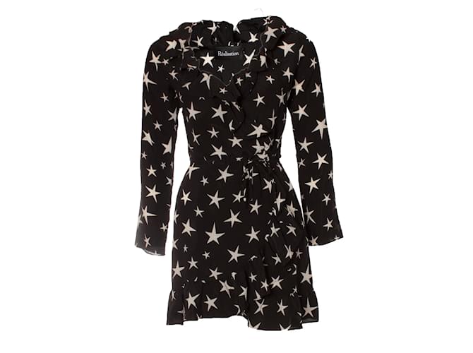 Autre Marque Realisation, black wrap dress with stars Silk  ref.1417866