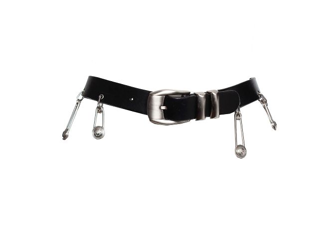 Gianni Versace, belt with silver safety pins Black