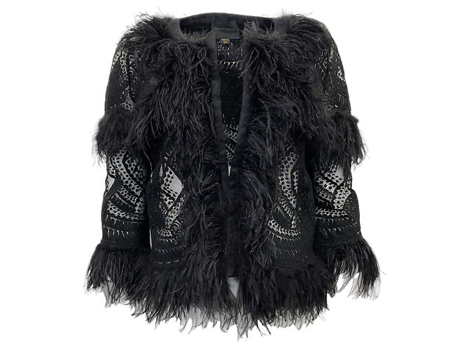 Zuhair Murad Black Feather And Lace Open Front Jacket