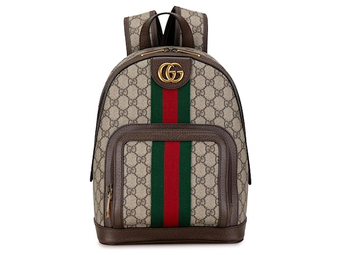 Mochila Gucci Pequena GG Supreme Ophidia Bege Couro  ref.1418003