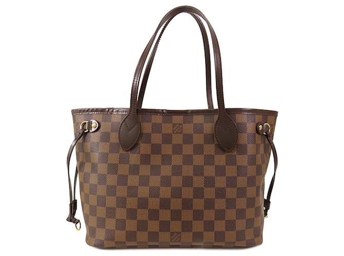 Bolso tote Louis Vuitton Damier Ebene Neverfull PM marrón Castaño Cuero  ref.1418008