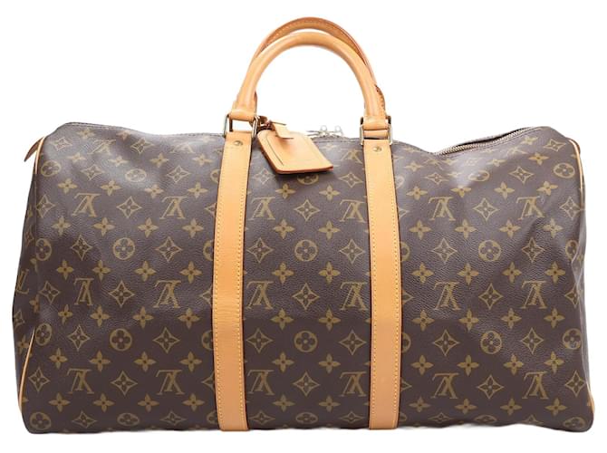 Louis Vuitton Monogram Canvas Keepall 50 Travel Bag M41426 Brown Leather  ref.1418019