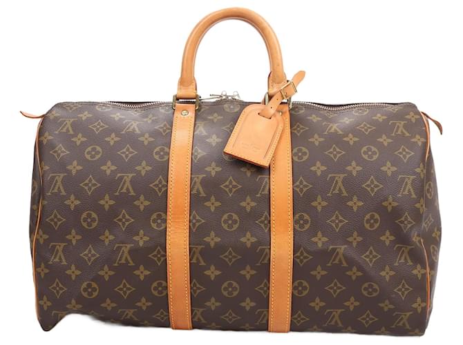 Louis Vuitton Monogram Canvas Keepall 45 Travel Bag M41428 Brown Leather  ref.1418032