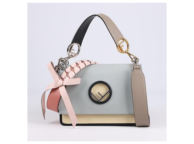 FENDI Vitello Century F è Fendi Kan I Borsa a tracolla Grigio Perla Tortora Multicolor Pelle  ref.1418041