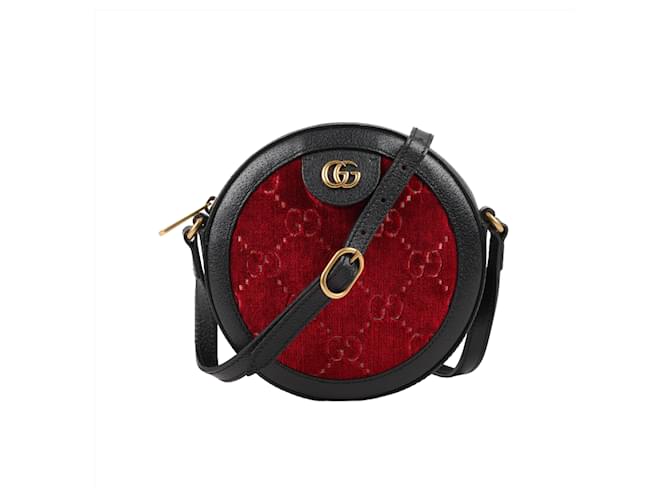 Marmont Borsa a tracolla rotonda GUCCI in velluto GG Monogram in pelle di vitello martellata Rosso Cipria Nero 574978  ref.1418042