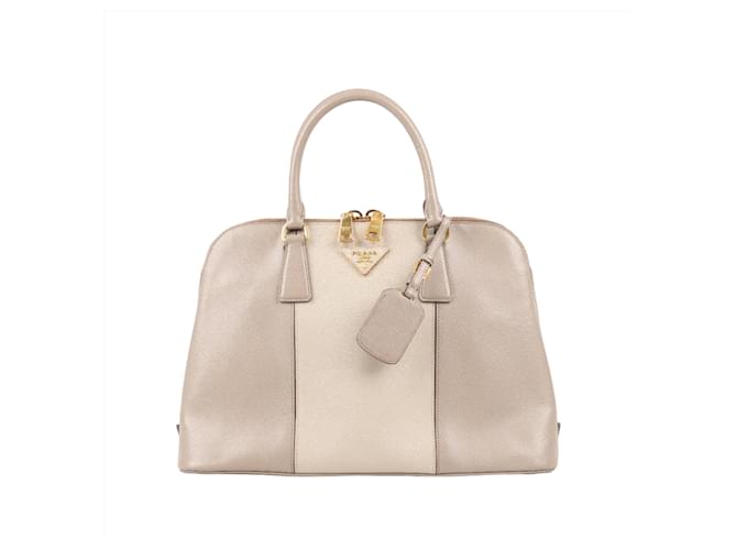 Prada Saffiano Lux Bolso bicolor Promenade Argilla Pomice BL836do Gris Cuero  ref.1418046